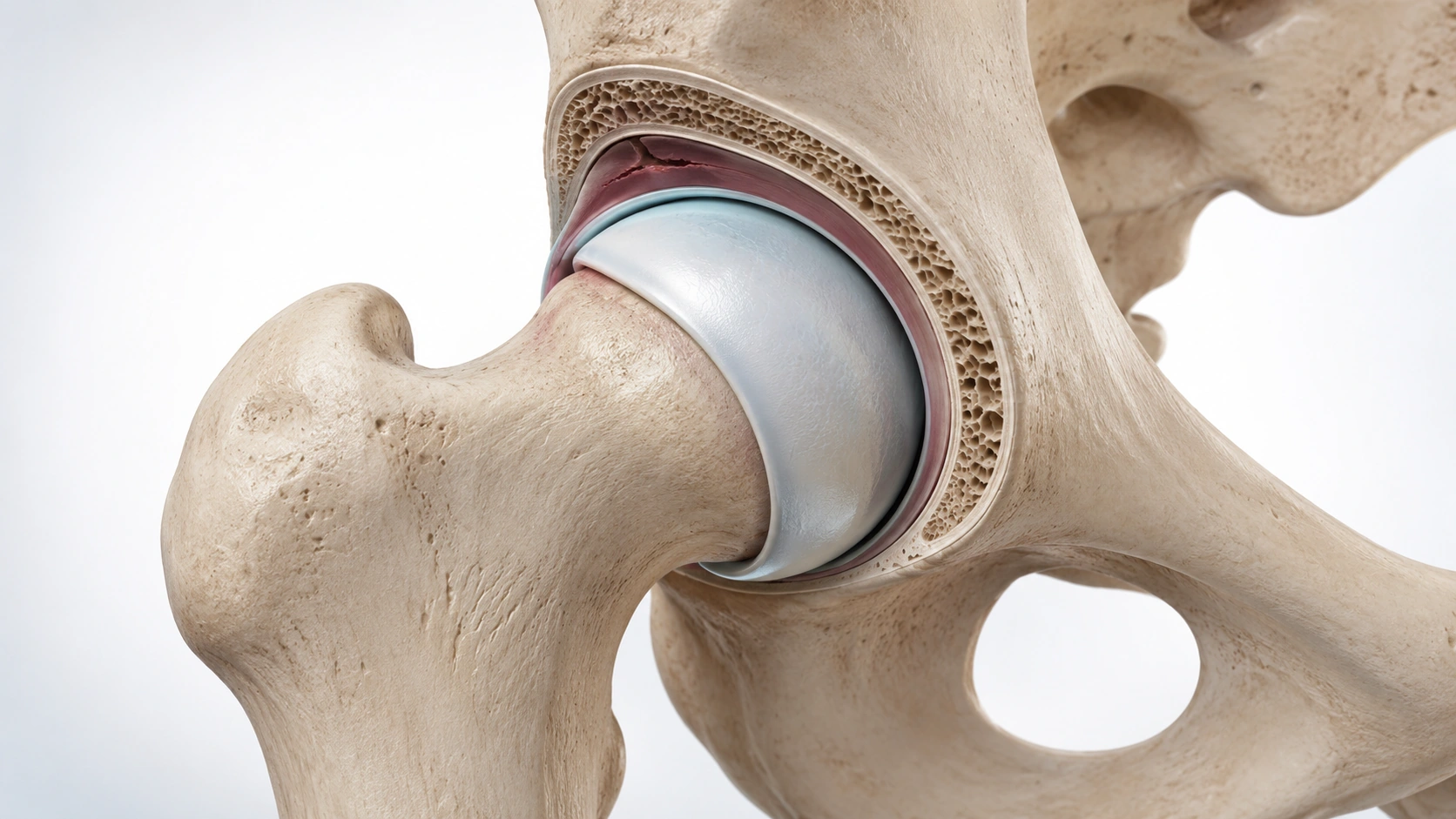 Medical illustration of the hip labrum and a superior labral injury